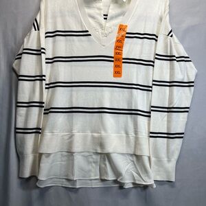 Hilary Radley Off-White and Black Striped Sweater